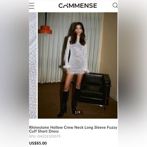 New with tags Rhinestone Hollow Crew Neck Long Sleeve Fuzzy Cuff Short Dress